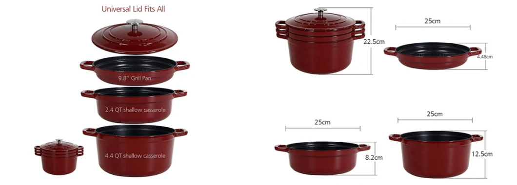 4-in-1 Cast Iron Stackable Cookware Set Enameled Dutch Oven Set